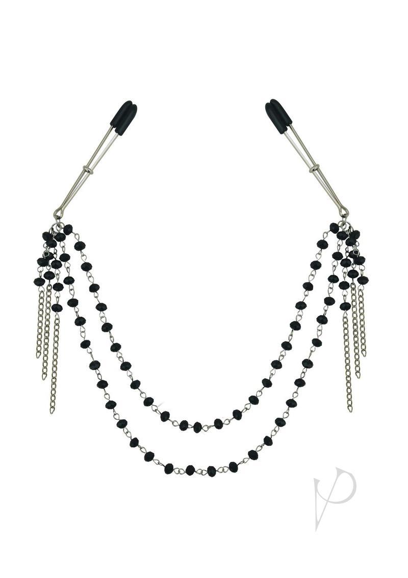 Sincerely Black Jeweled Nipple Clips 16.5in - Black/silver